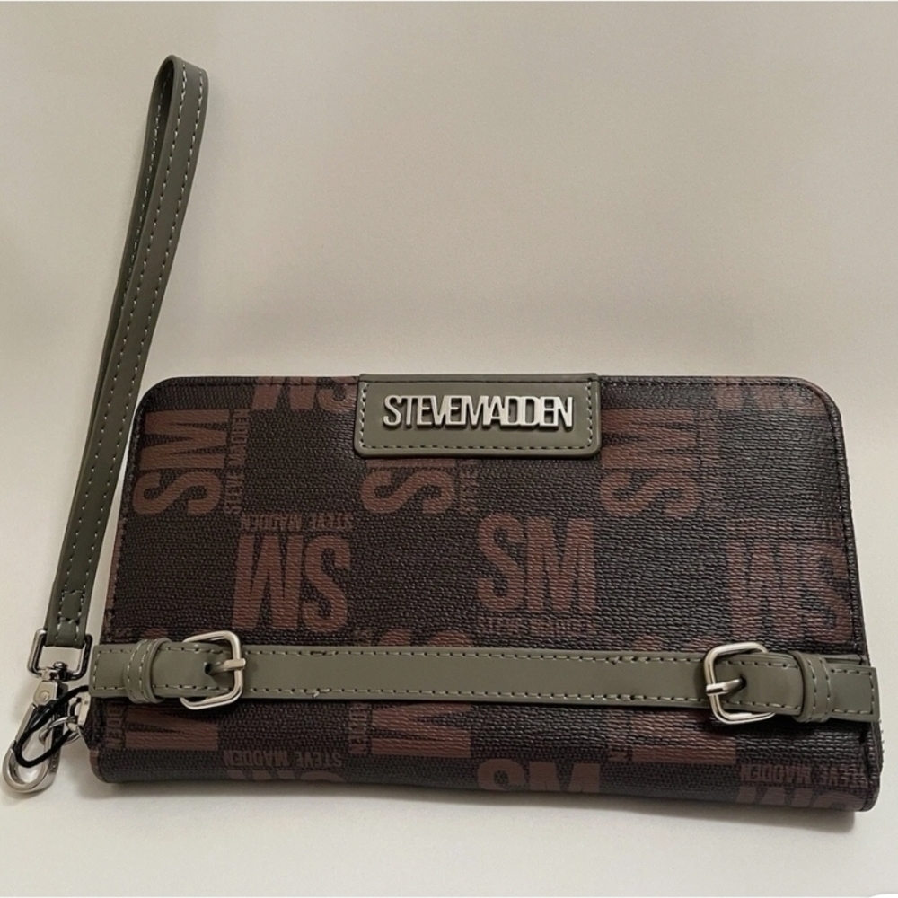 Steve Madden Brown and Olive Wristlet